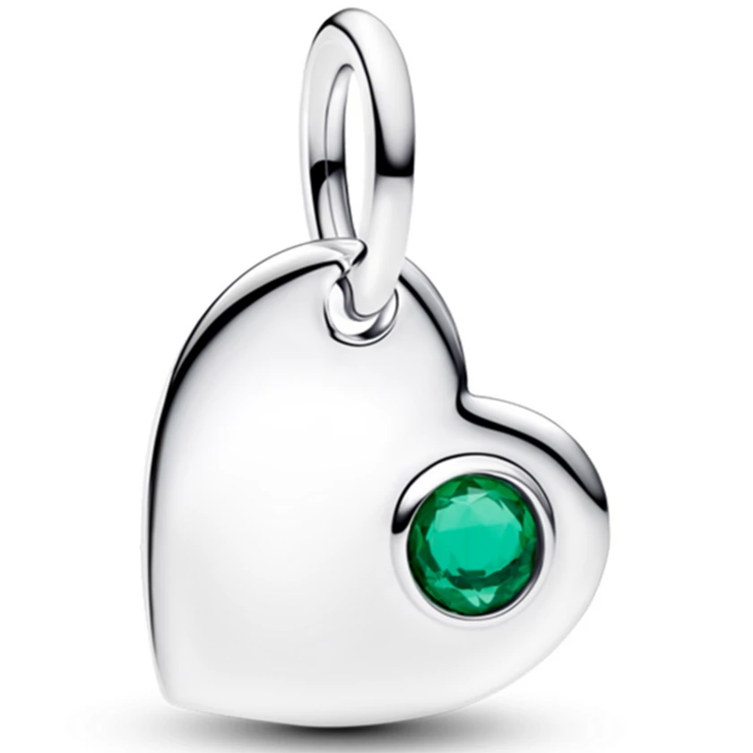 Pandora zöld májusi születésköves gravírozható szív függő  - 794295C05