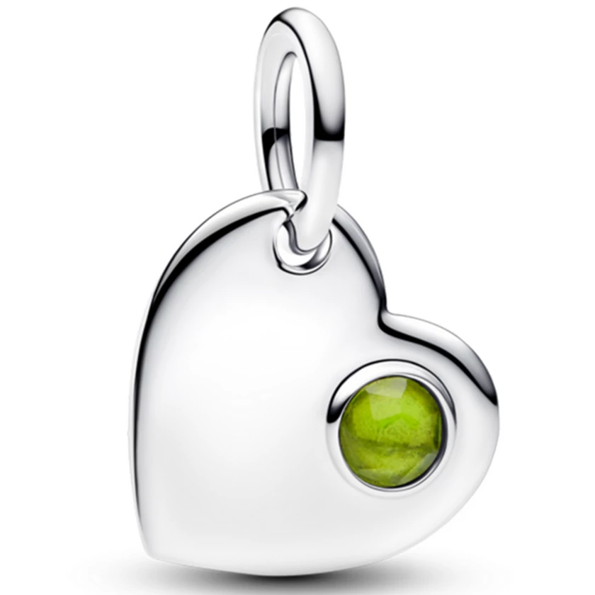 Pandora zöld augusztusi születésköves gravírozható szív függő  - 794295C08
