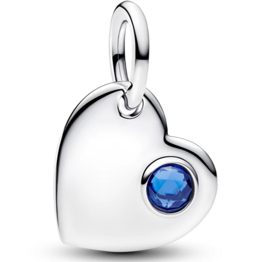 Pandora kék szeptemberi születésköves gravírozható szív függő  - 794295C09