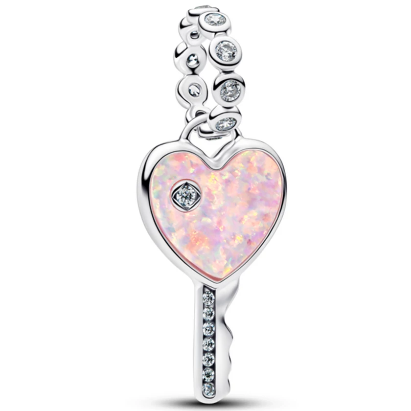 Pandora rózsaszín opál szív alakú kulcs függő  - 794427C01