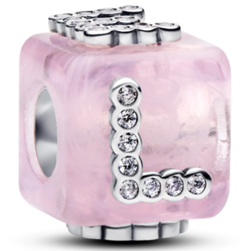 Pandora rózsaszín muránói üveg "LOVE" kocka charm  - 794433C01