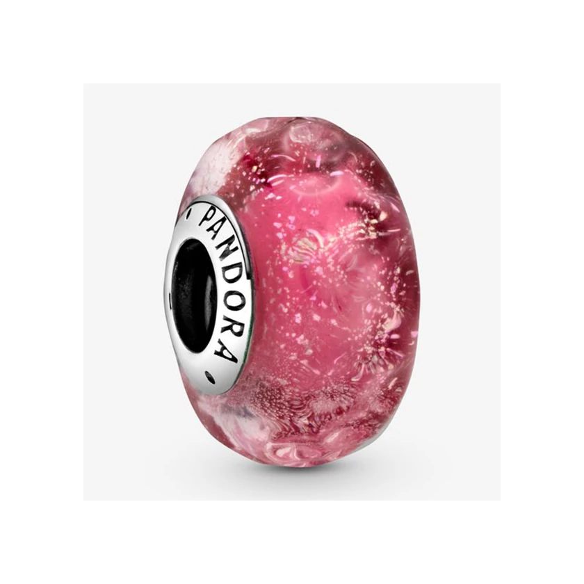 Pandora hullámos rózsaszín muránói üveg charm - 798872C00