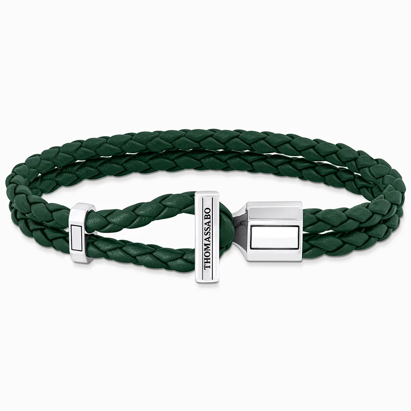 Thomas Sabo zöld dupla fonott bőr férfi karkötő - A2148-682-6-L17