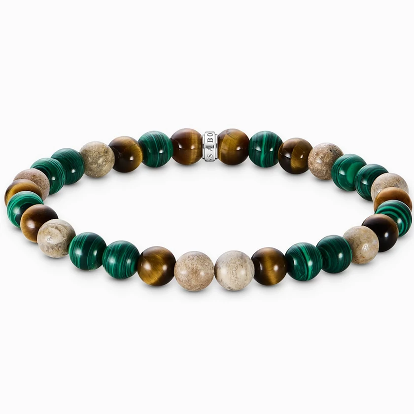 Thomas Sabo 7 mm barna és zöld gyöngyös unisex karkötő - A2193-468-7-L17