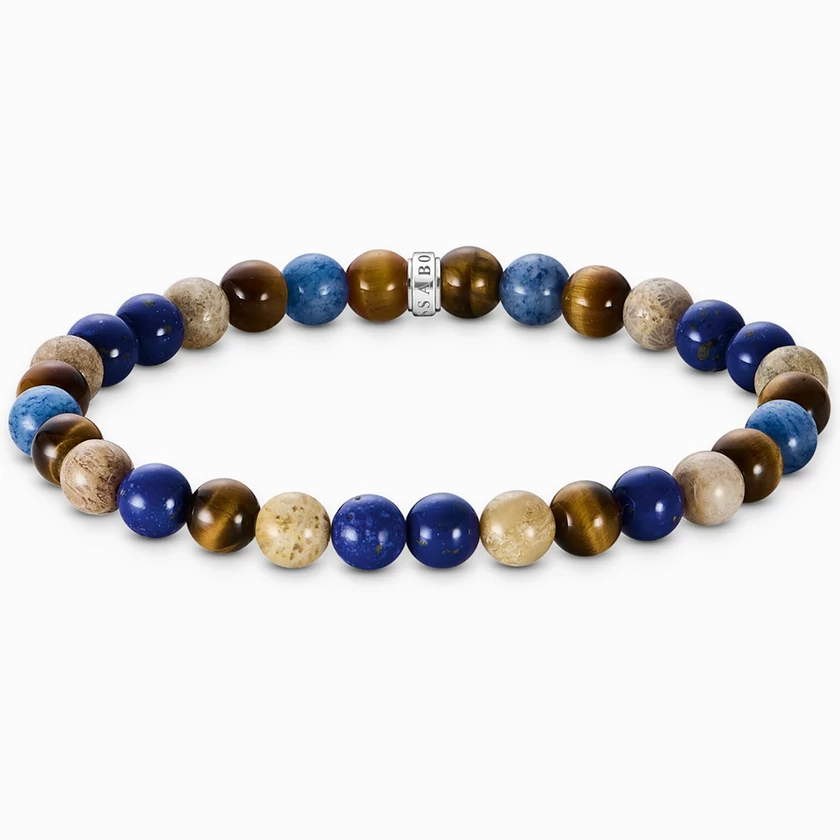 Thomas Sabo 7 mm barna és kék gyöngyös unisex karkötő - A2193-926-7-L17