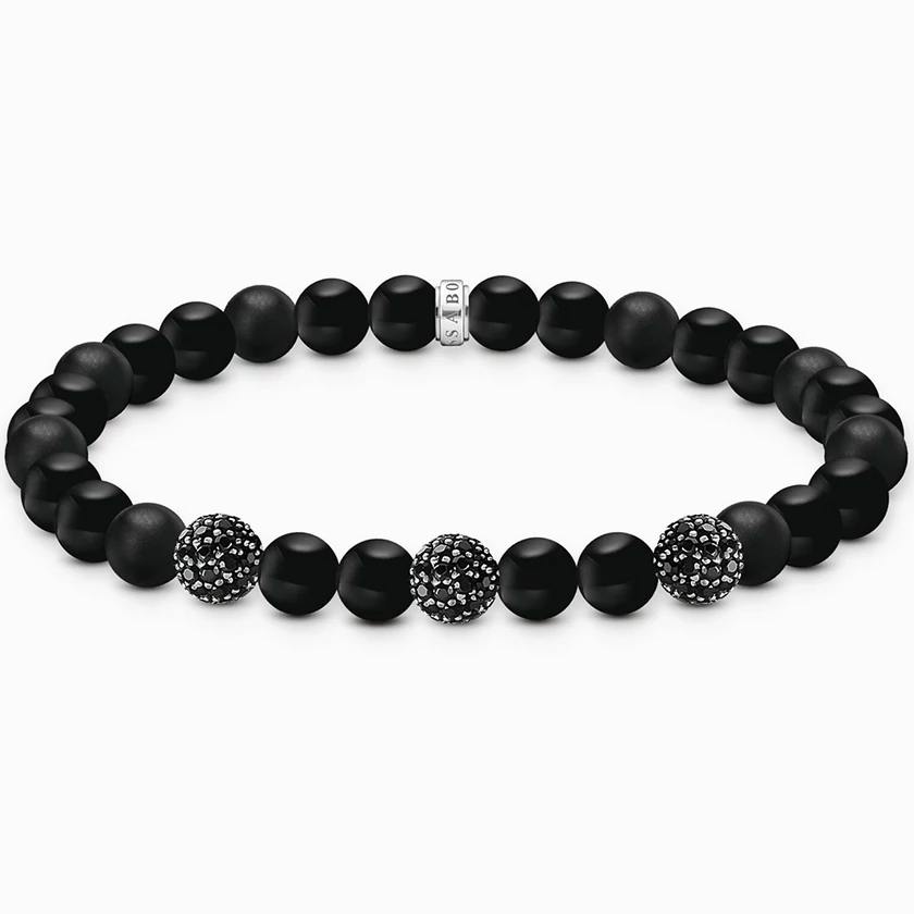 Thomas Sabo fekete obszidián és cirkónia gyöngyös unisex karkötő - A2195-705-11-L21