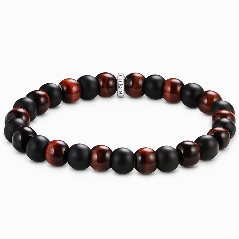 Thomas Sabo 9 mm obszidián, piros tigrisszem gyöngyös férfi karkötő - A2196-806-7-L17