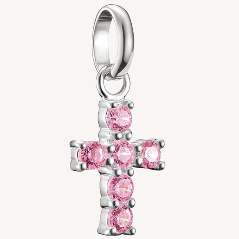 Thomas Sabo Connect rózsaszín cirkónia köves ezüst kereszt charm - CC1206-051-9