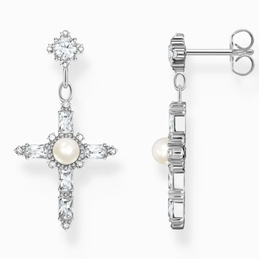 Thomas Sabo ezüst fülbevaló fehér cirkónia kereszttel - H2312-167-14