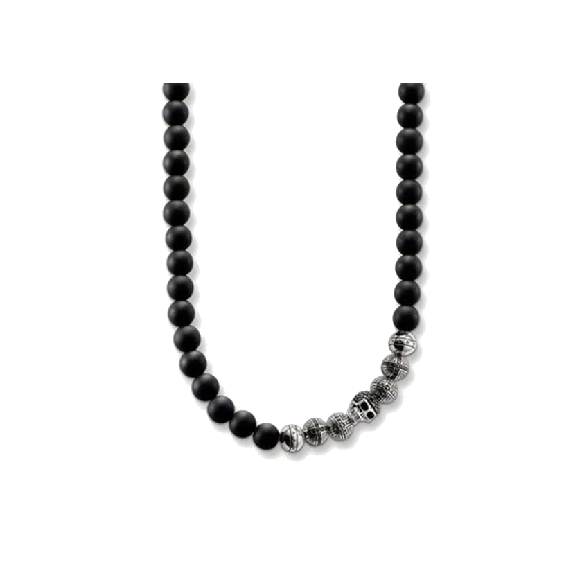 Thomas Sabo obszidián gyöngyös férfi nyaklánc koponyával és kereszttel - KE1100-159-11-L70