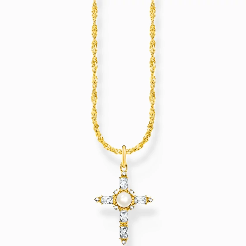 Thomas Sabo aranyozott nyaklánc fehér cirkónia kereszt medállal - KE2296-445-14-L45V