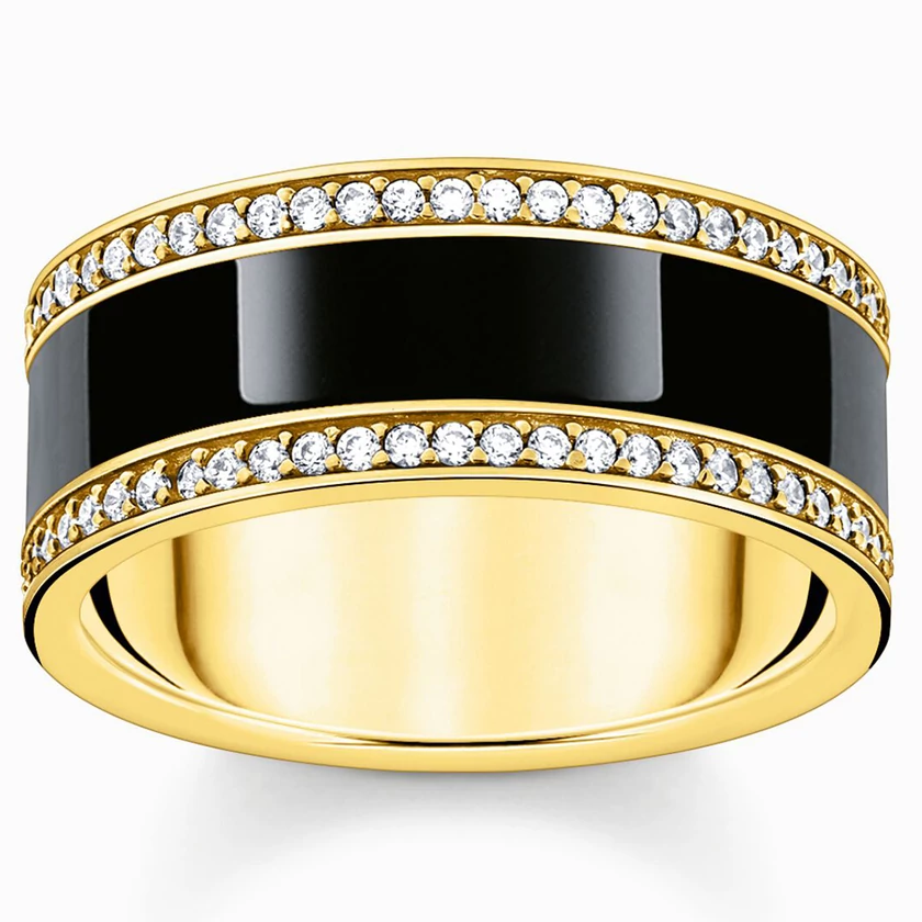 Thomas Sabo aranyozott fekete szalagos gyűrű - TR2446-565-11-54