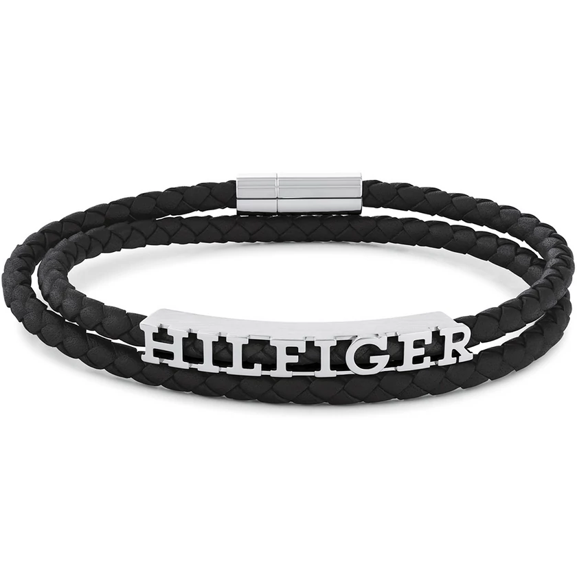 Tommy Hilfiger fekete bőr férfi karkötő - 2790587