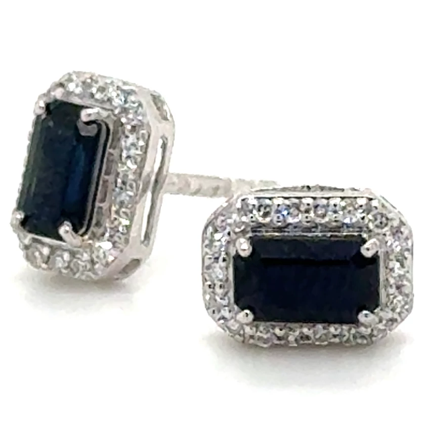 Velekey Diamond fehér arany téglalap gyémánt fülbevaló zafírral - BOCOENRFC02899EB-W