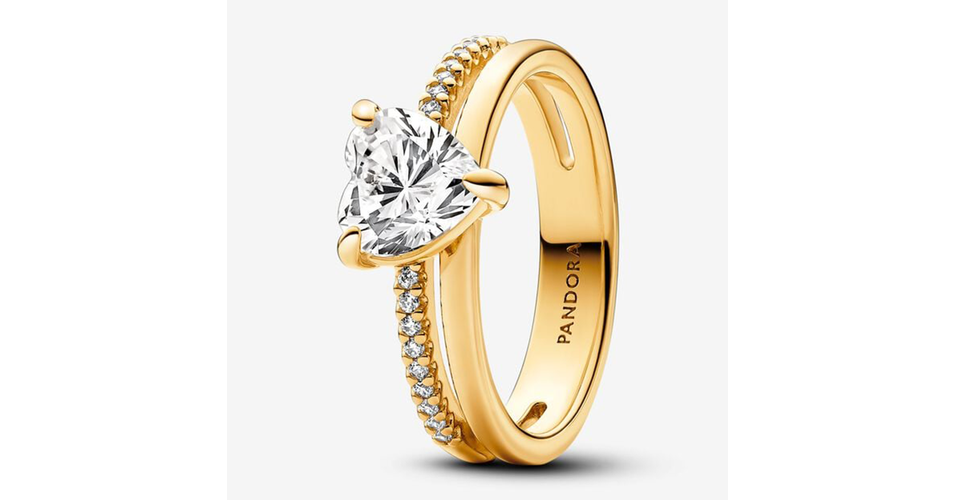 Pandora arany szív dupla gyűrű - 163100C01-48 - Pandora gyűrűk