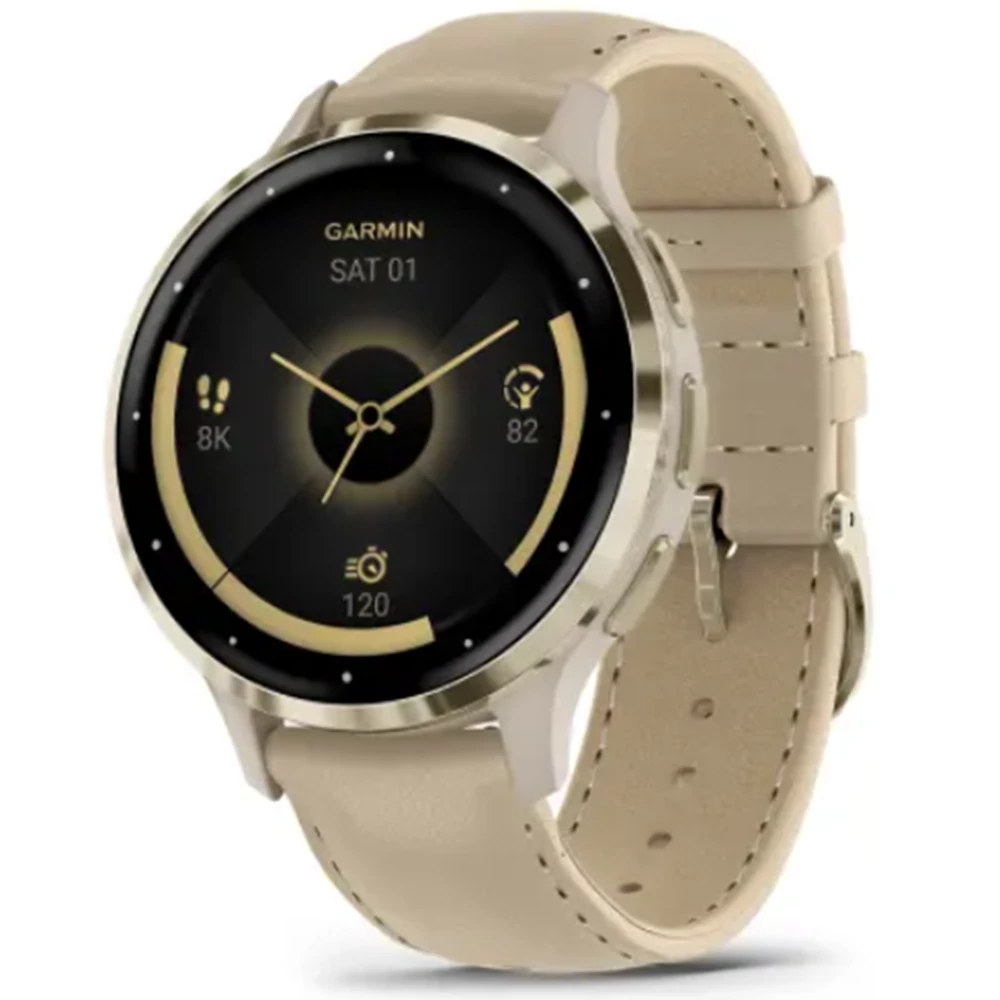 Garmin Venu 3S francia szürke-krémarany, bőr és szilikon szíjjal (ED) - 010-02785-55