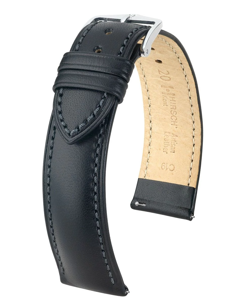 Hirsch fekete borjú bőr óraszíj  18mm - Kent L - 01002050-2-18