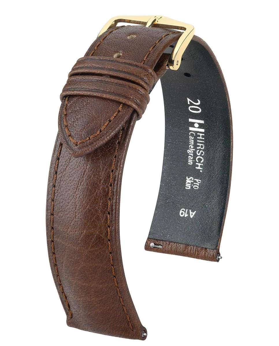 Hirsch sötétbarna borjú bőr óraszíj  16mm - Camelgrain L - 01009015-1-16