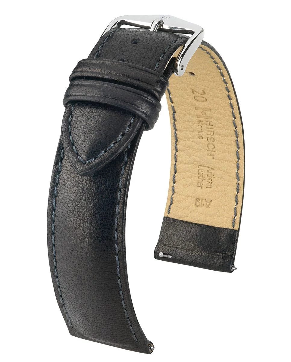Hirsch fekete juh bőr óraszíj  18mm - Merino L - 01206050-2-18