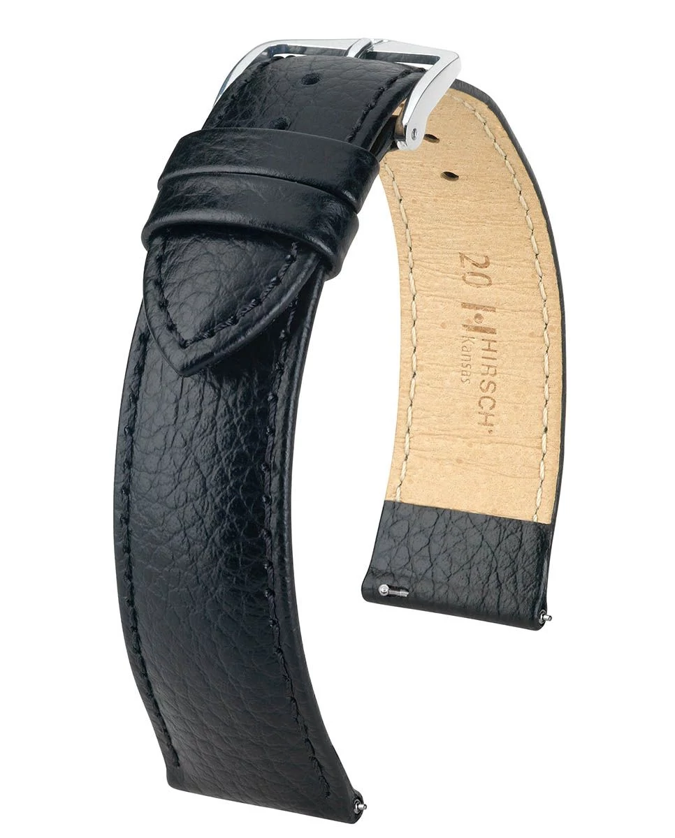 Hirsch fekete borjú bőr óraszíj  16mm - Kansas L - 01502050-2-16