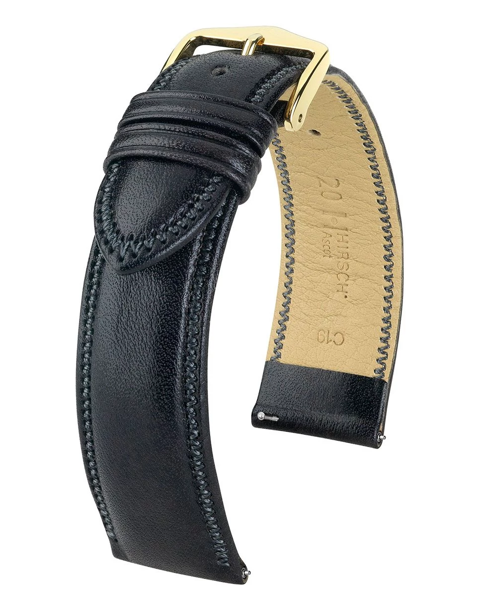 Hirsch fekete borjú bőr óraszíj  18mm - Ascot L - 01575050-1-18