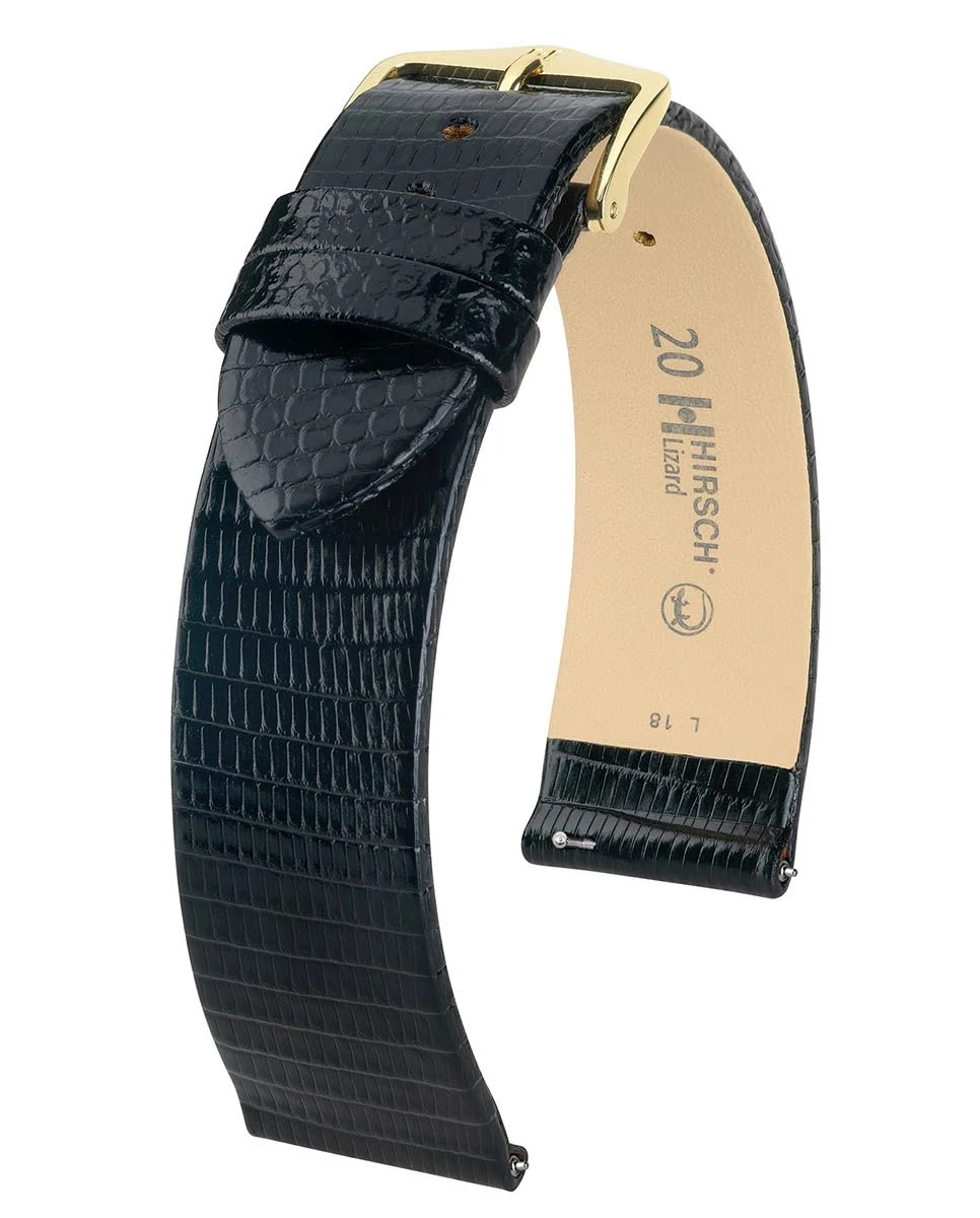 Hirsch fekete gyík bőr óraszíj  18mm - Lizard XL - 01766250-1-18
