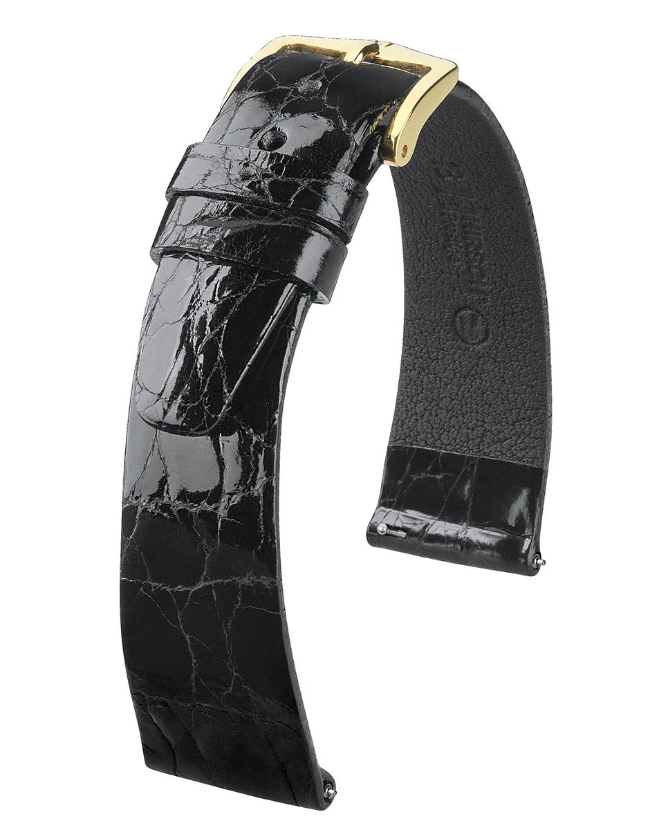 Hirsch fekete kajmán bőr óraszíj  16mm - Prestige L - 02208050-1-16