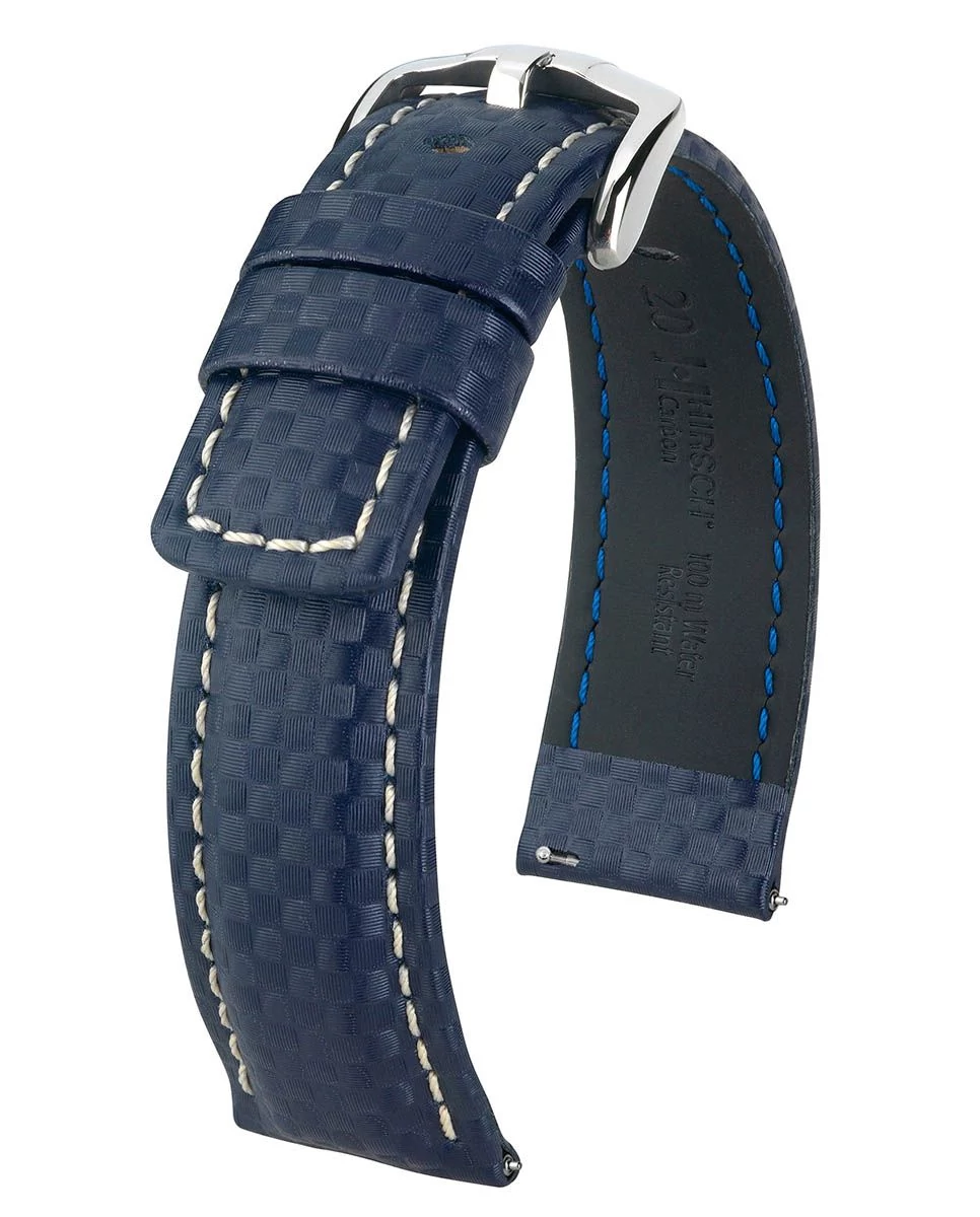 Hirsch kék borjú bőr óraszíj  20mm - Carbon L - 02592080-2-20