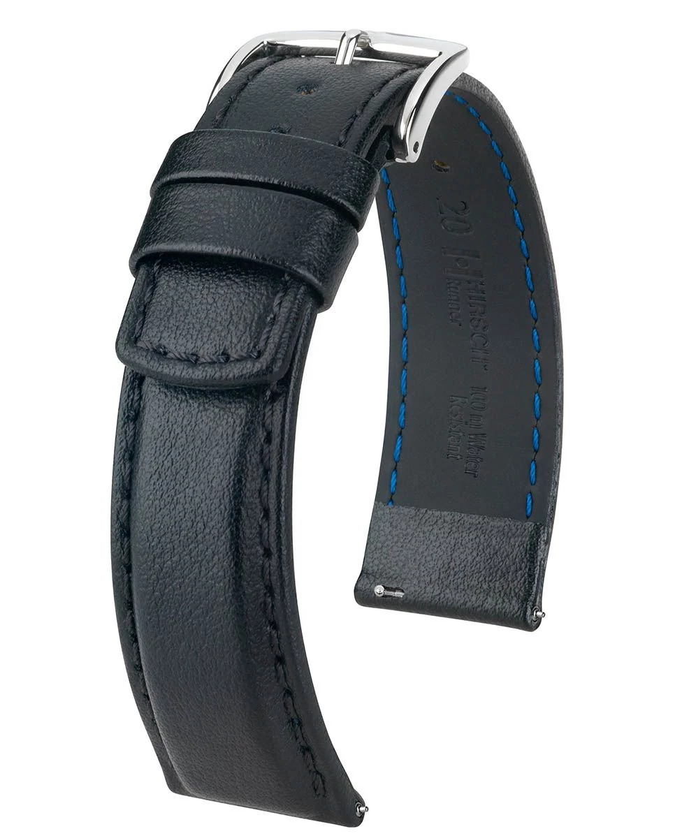 Hirsch fekete borjú bőr óraszíj  24mm - Runner L - 04002050-2-24