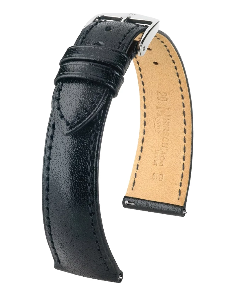Hirsch fekete borjú bőr óraszíj  18mm - Siena L - 04202050-2-18