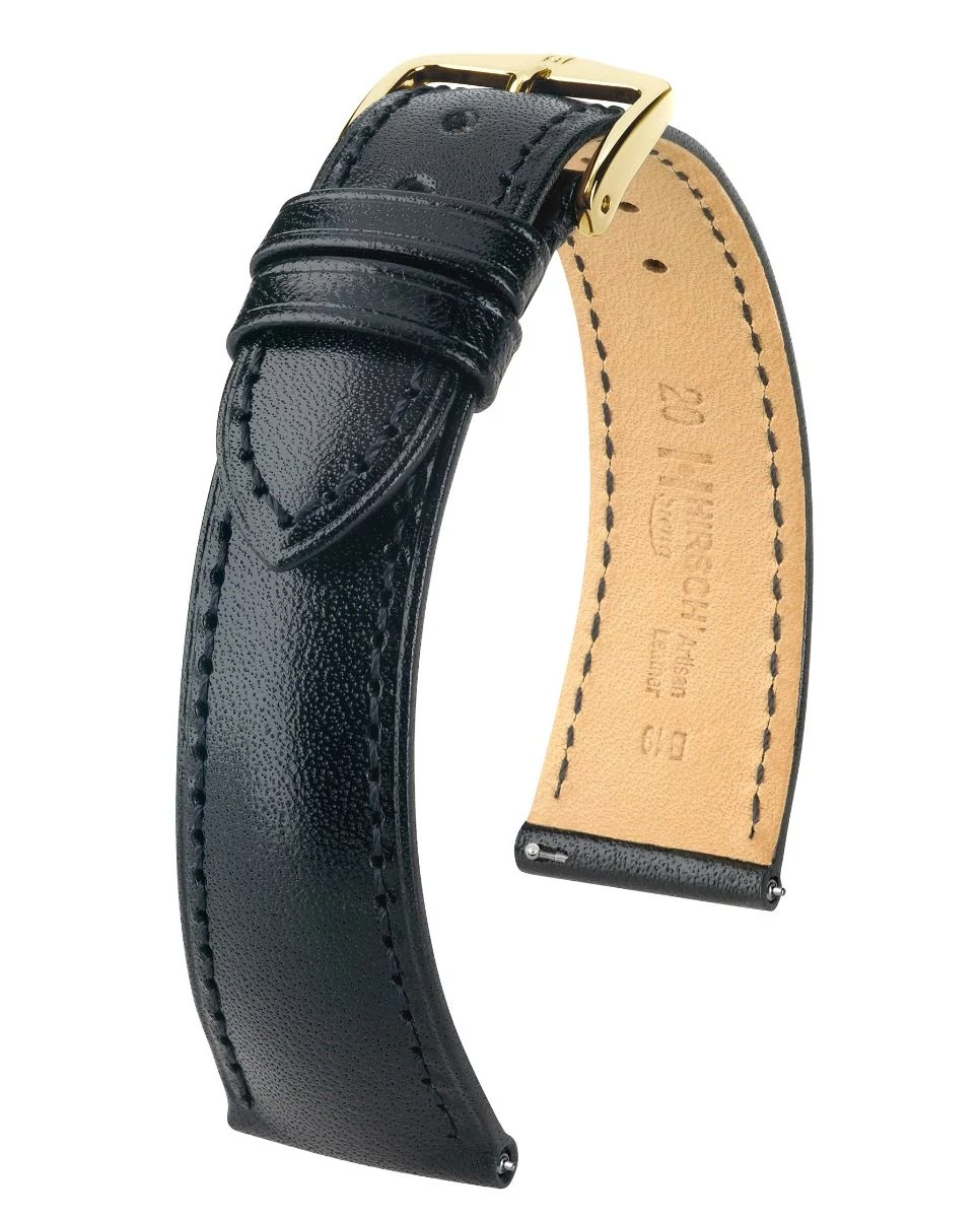 Hirsch fekete borjú bőr óraszíj  16mm - Siena M - 04202150-1-16