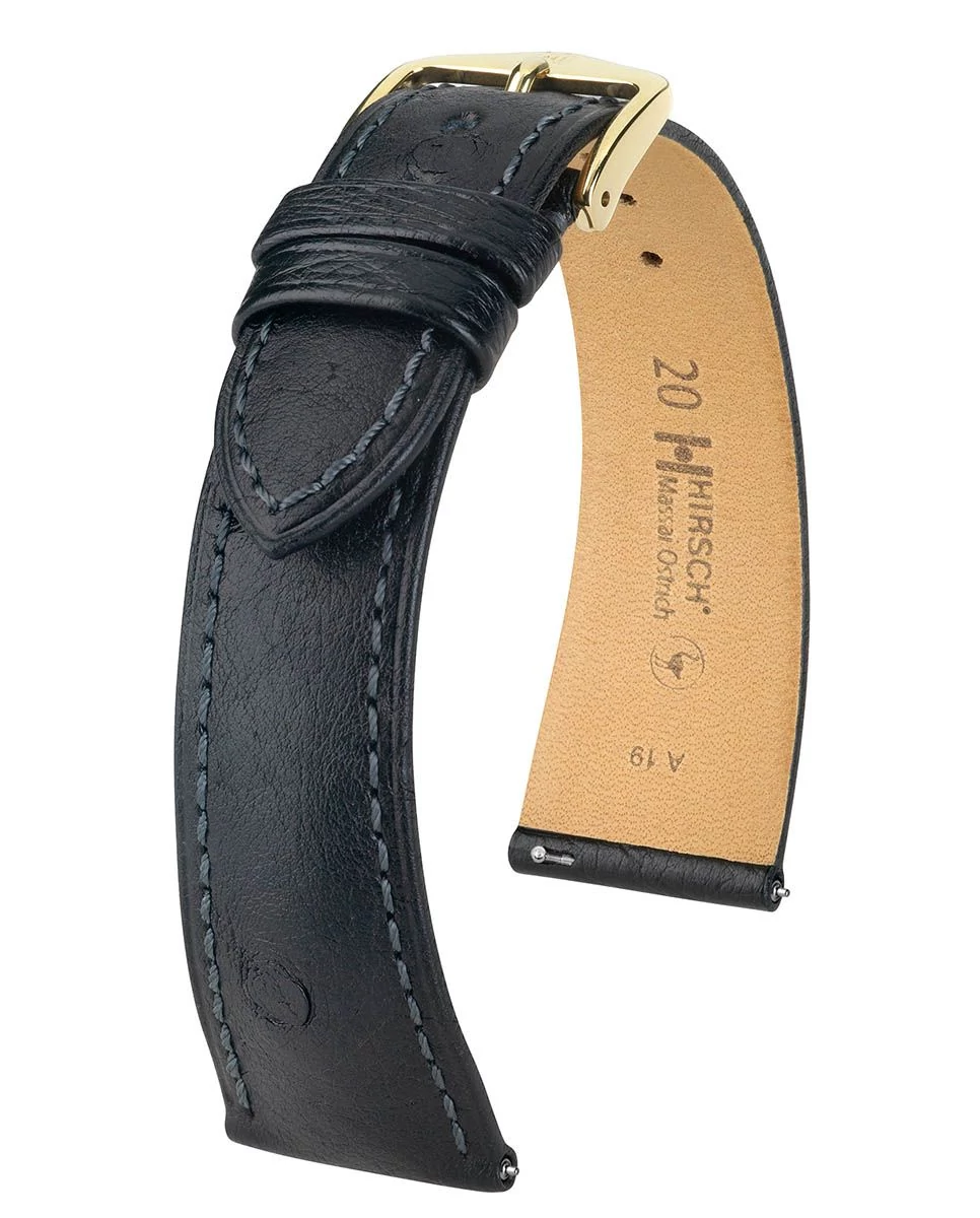 Hirsch fekete strucc bőr óraszíj  18mm - Massai Ostrich L - 04262050-1-18