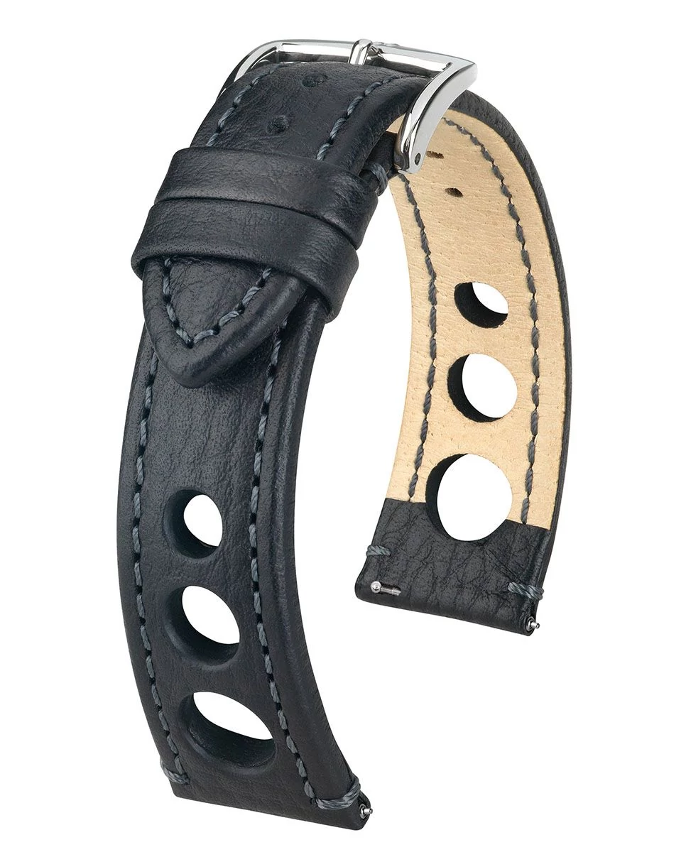 Hirsch fekete borjú bőr óraszíj  18mm - Rally L - 05102050-2-18