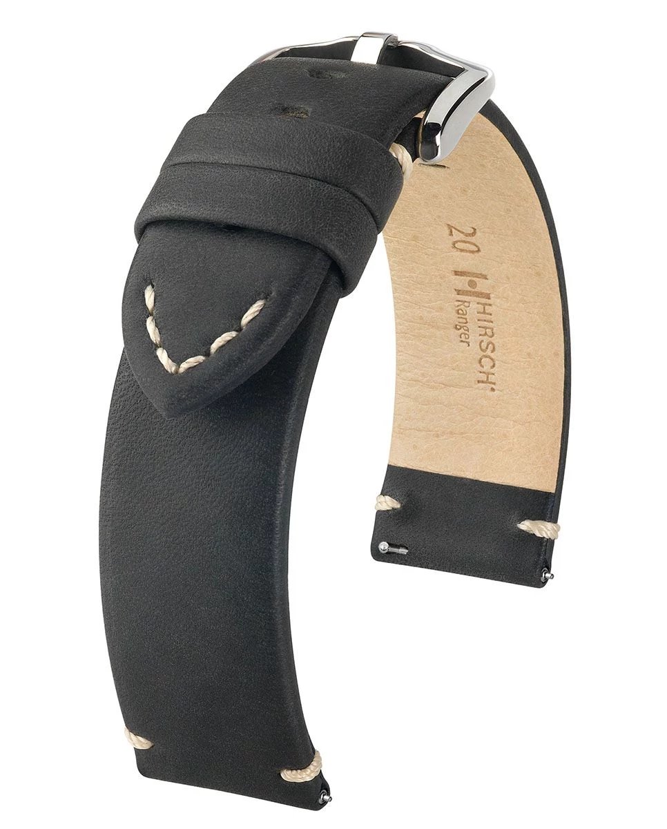 Hirsch fekete borjú bőr óraszíj  18mm - Ranger L - 05402050-2-18