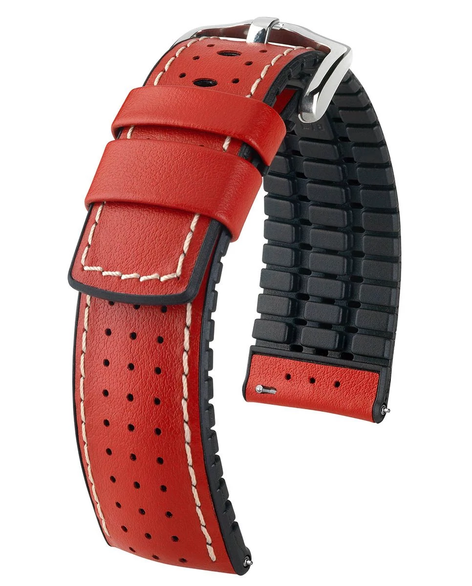 Hirsch piros borjú bőr/ kaucsuk óraszíj  20mm - Tiger L - 0915075020-2-20