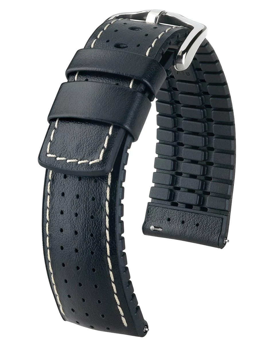 Hirsch fekete borjú bőr/ kaucsuk óraszíj  18mm - Tiger L - 0915075050-2-18