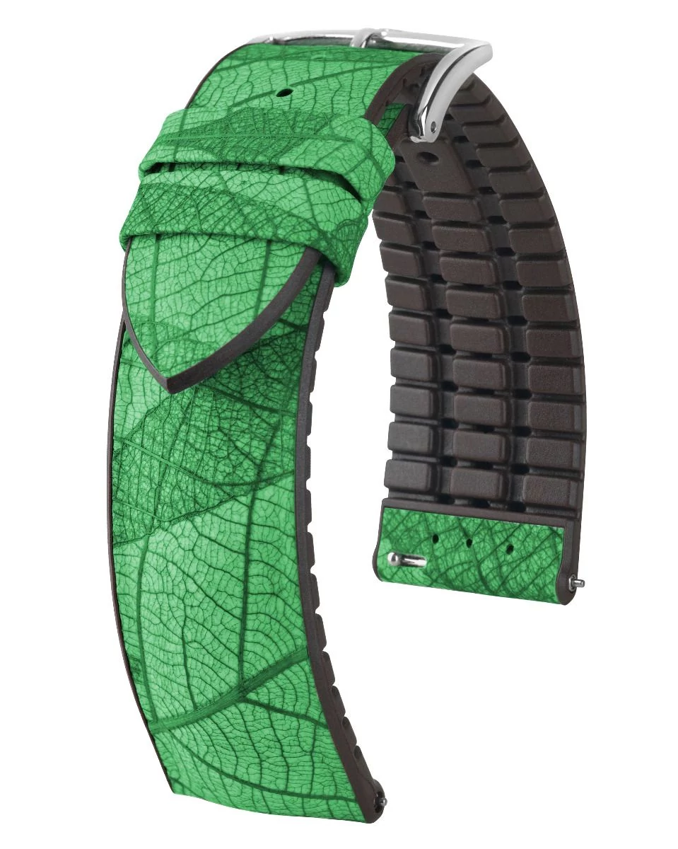 Hirsch zöld vegán bőr/ kaucsuk óraszíj  18mm - Leaf M - 0921046140-2-18