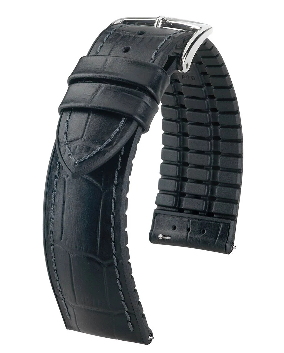 Hirsch fekete borjú bőr/ kaucsuk óraszíj  22mm - Paul L - 0925028050-2-22