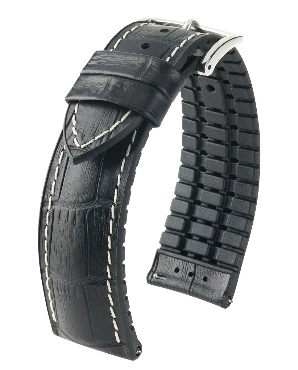 Hirsch fekete borjú bőr/ kaucsuk óraszíj  24mm - George L - 0925128050-2-24