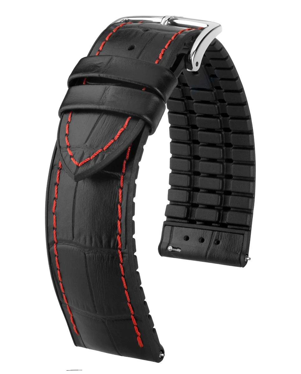 Hirsch fekete borjú bőr/ kaucsuk óraszíj  24mm - George L - 0925128052-2-24