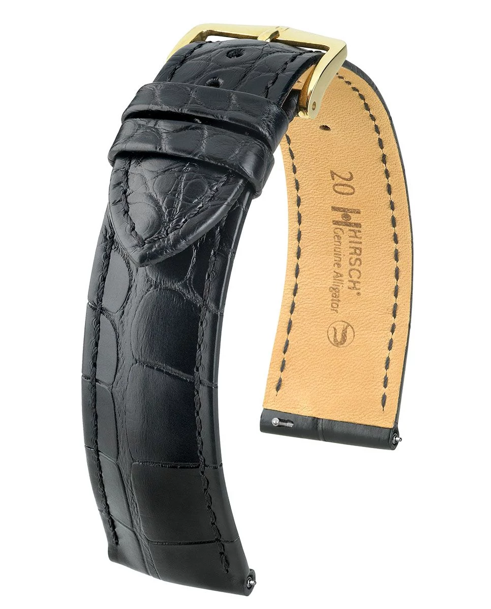 Hirsch fekete aligátor bőr óraszíj  16mm - Genuine Alligator M - 10200759-1-16