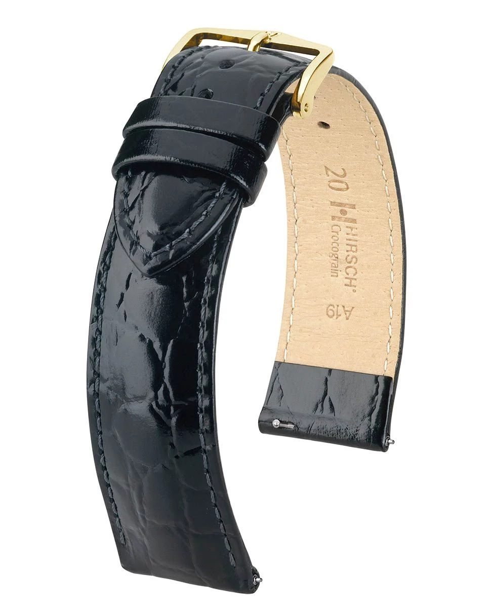 Hirsch fekete borjú bőr óraszíj  8mm - Crocograin M NQR - 12302850-1-08