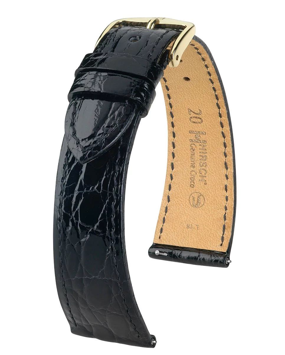 Hirsch fekete kajmán bőr óraszíj  18mm - Genuine Croco L - 18920850-1-18