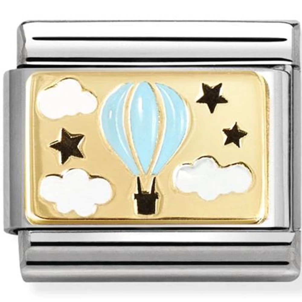Nomination sárga arany kék hőlégballon, felhők és csillagok ezüst charm  - 030289/17