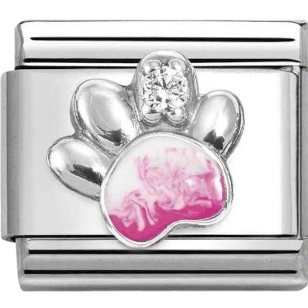 Nomination ezüst rózsaszín tappancs charm  - 330321/13