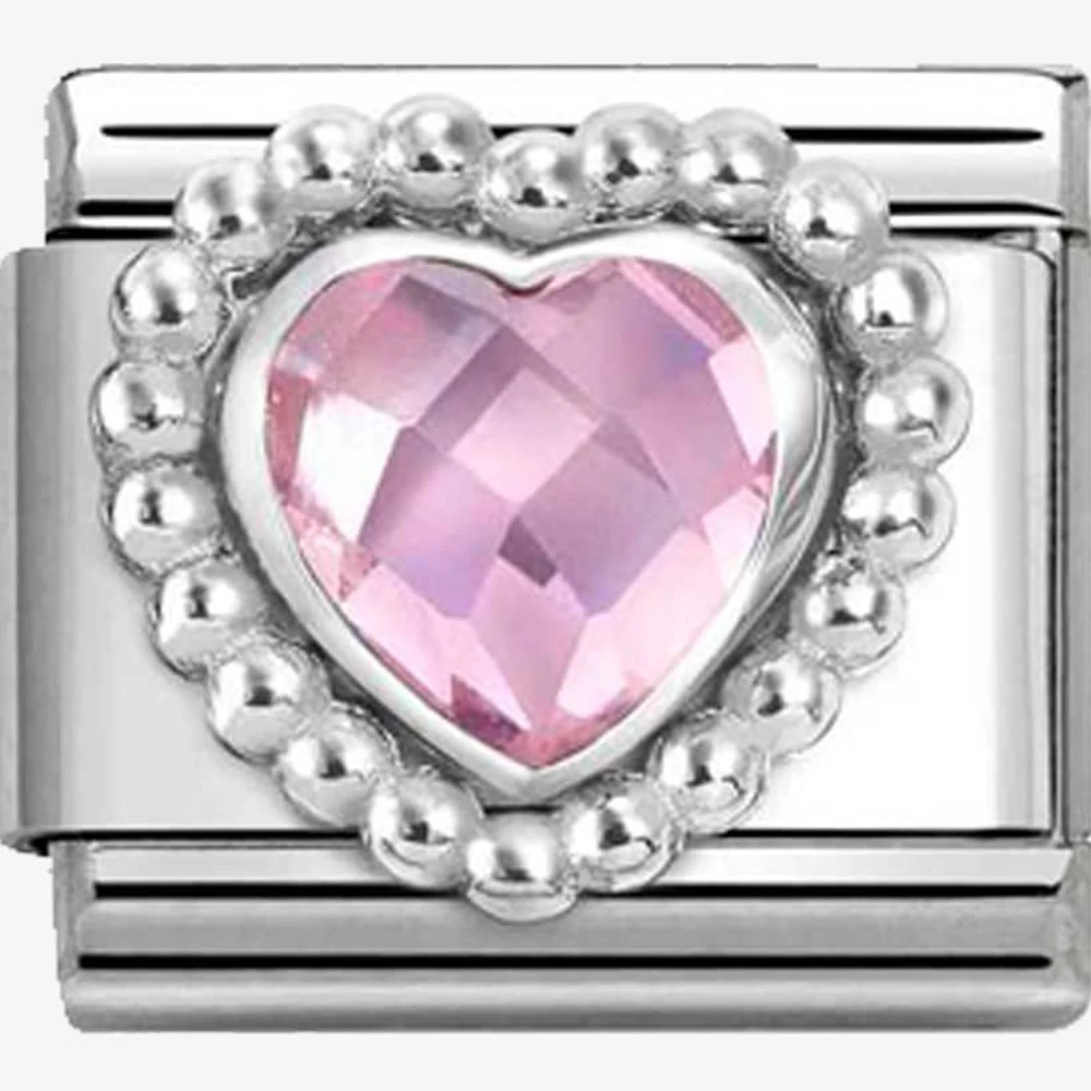 Nomination ezüst rózsaszín szív charm  - 330606/003