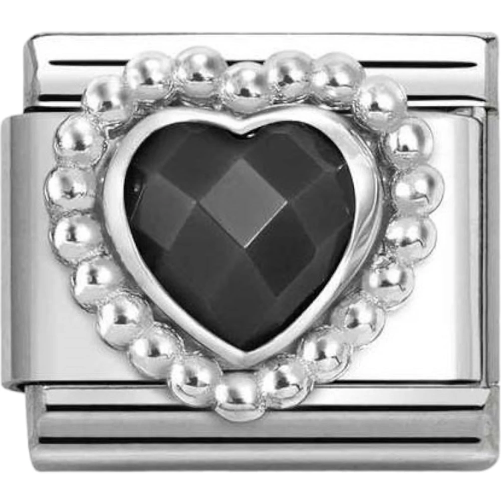 Nomination ezüst fekete szív charm  - 330606/011