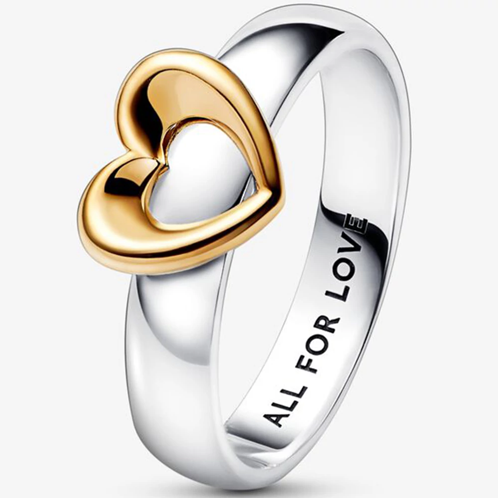 Pandora sugárzó bicolor szív gyűrű - 162504C00-50