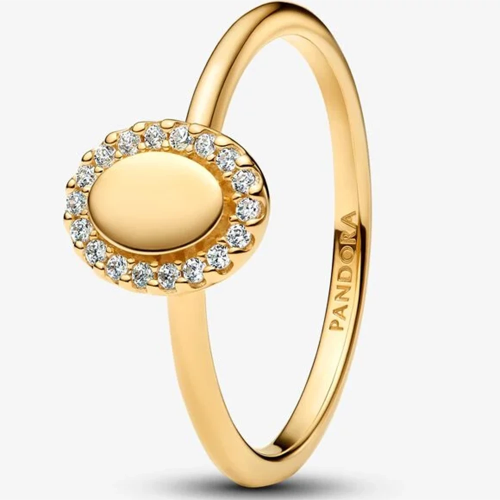 Pandora sárga arany gravírozható ovális glória gyűrű - 163800C01-50