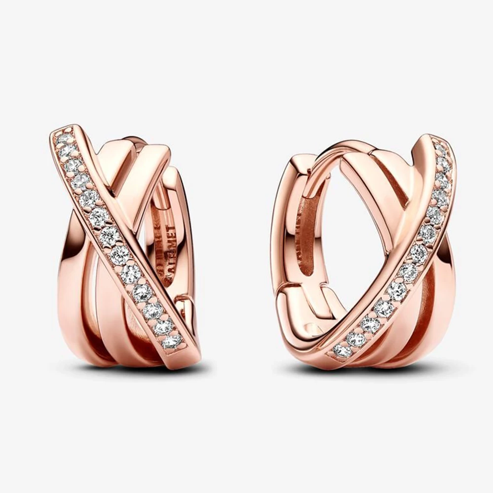 Pandora keresztezett rozé arany pavé karika fülbevaló - 283150C01